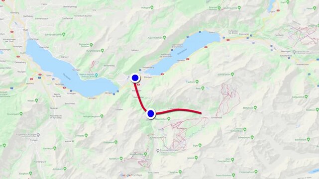 Animated Map Route Between Interlaken and Iseltwald Switzerland