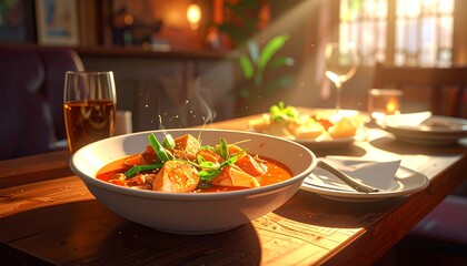 Delicious Seafood Stew in Restaurant Setting.