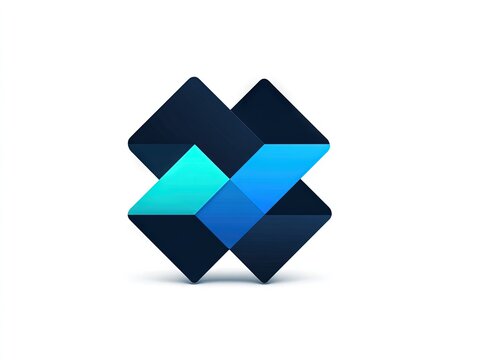 Geometric abstract cube logo illustration with interlocking blue diamond forms expressing structure stability technology and modern brand identity