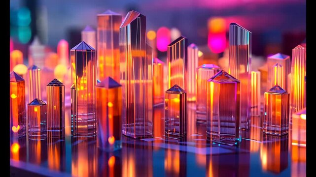 Vibrant urban lightscape reflection of illuminated colorful glass structures