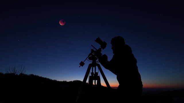 Amateur astronomer observing stars, planets, Moon eclipse and other celestial objects.