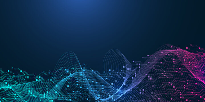 Modern technology circuit board texture background design. Quantum computer technology concept. Futuristic blue circuit board system background. Motherboard vector illustration.