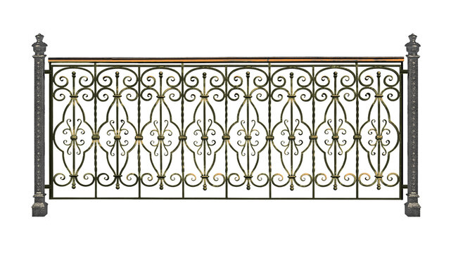 Fence, balcony facade with forged ornament. C.