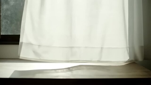 White Sheer Curtain Blowing in the Wind by a Sunny Window