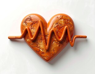 A shiny orange heart with an electrocardiogram line