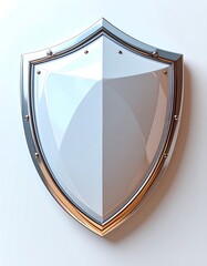 A shiny metallic shield on a white background
