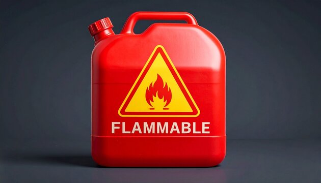 Red flammable liquid container with warning label.