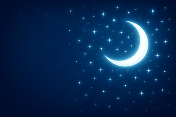 Naklejka premium A serene night sky with a glowing crescent moon and stars