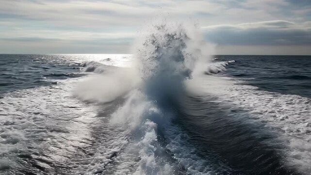 Dynamic ocean wake through splashes and waves captured over time