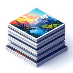 A stack of coasters with a mountain landscape design on top