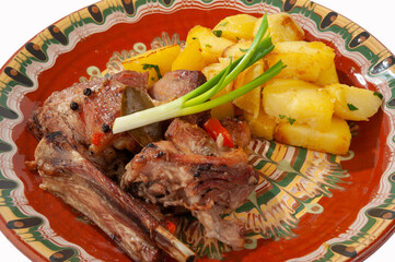 Lamb with boiled potatoes and vegetables
