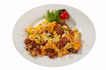 Eggs with sausage and red pepper