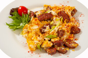 Eggs with sausage and red pepper