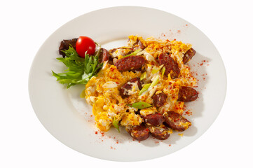 Eggs with sausage and red pepper