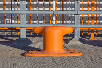 Orange Mooring Bollard Ship in Oslo Norway Sunny Autumn Day