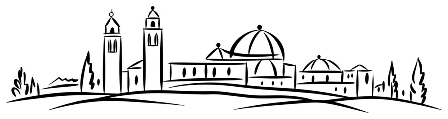 panoramic skyline sketch of an old city with domes and towers © Katarzyna