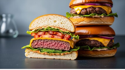 hamburger on a wooden table