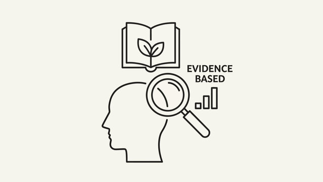Evidence-based knowledge research and data analysis line icon