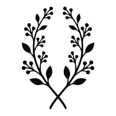 Elegant laurel wreath branch with berries vector silhouette, isolated on transparent and white backgrounds © Shanta Akter Ahk