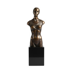 Bronze bust sculpture of a woman on a black pedestal, elegant and classic