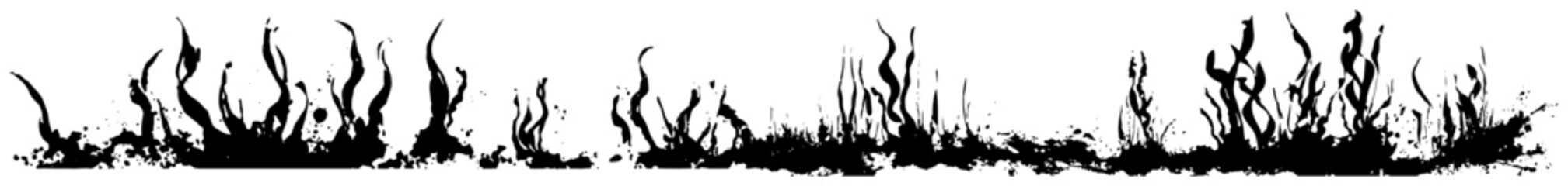 Horizontal black silhouette of abstract flames or underwater seaweed with grunge texture © Katarzyna