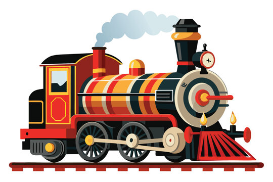 Retro steam train locomotive colorful illustration vintage railroad transportation