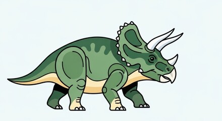 Fototapeta premium Cartoon Triceratops Illustration - A Prehistoric Creature in Green.