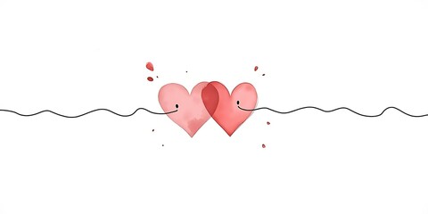 Continuous line heart shape border with realistic paper heart on white background for valentines, women, mother day greeting invitation graphic design