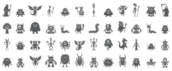 Obraz premium Hand Drawn Collection of One Eyed Monster Doodles, Character Set
