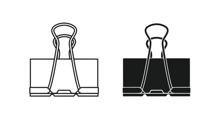Two binder clips one outlined and one solid black side by side