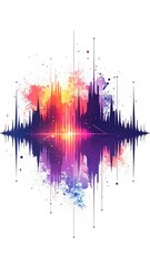 A vibrant sound wave design on a white background with colorful splashes