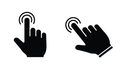 Obraz premium Two black hand icons depicting a finger pressing or touching