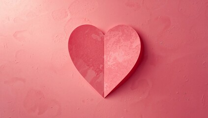 Obraz premium Displaying folded paper heart cutout casting soft drop shadow on textured pink wall, faint stains
