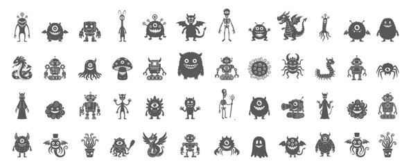 Fototapeta premium Hand Drawn Collection of One Eyed Monster Doodles, Character Set