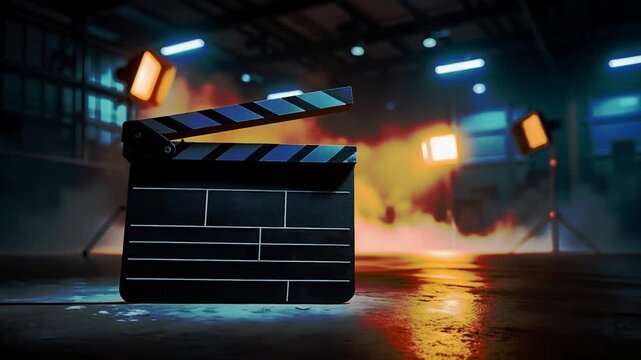 A clapper board sitting on top of a table in a dark room