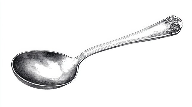 Hand drawn vintage spoon in detailed black ink, classic kitchen utensil illustration for cooking and design use