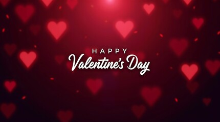 Happy Valentine's Day Text Over Luxurious Red Sparkle Glitter Background, Glamorous Valentine Holiday Calligraphy Font with Glowing Defocused Bokeh Lights Backdrop, Elegant Valentine's Day Card Design
