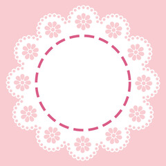 Flower pink round lace frame, tag, label