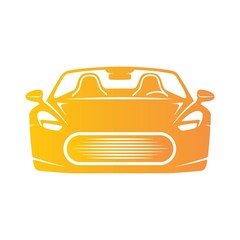Stylized orange gradient front view convertible sports car icon isolated on transparent background