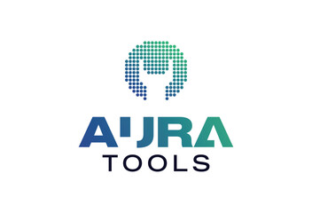 AURA Tools AI technology logo with abstract dotted circular A symbol