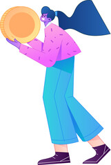Obraz premium Professional sketch illustration of a figure holding a gold coin, depicting its body movements. 