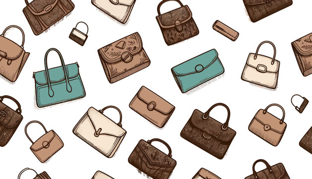 seamless pattern with handbag and clutch purse in a hand drawn illustration