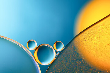 abstract yellow color background with blue bubbles