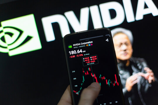 The Nvidia logo on a smartphone, the largest GPU chip maker in Taraclia, Republic of Moldova, November 21, 2025