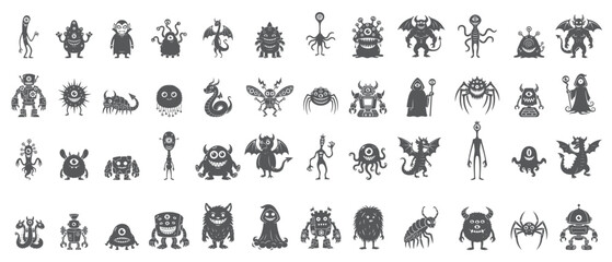 Retro Style One Eyed Monster Doodles, Character Illustrations © 99VectorS