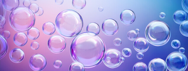 Transparent bubbles on a soft purple blue gradient background
