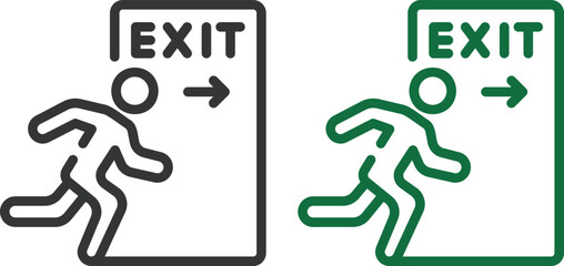 Fototapeta premium Exit icon set collection group with emergency direction signs, arrow symbols, running man pictogram, safety evacuation signage design isolated on white background vector.