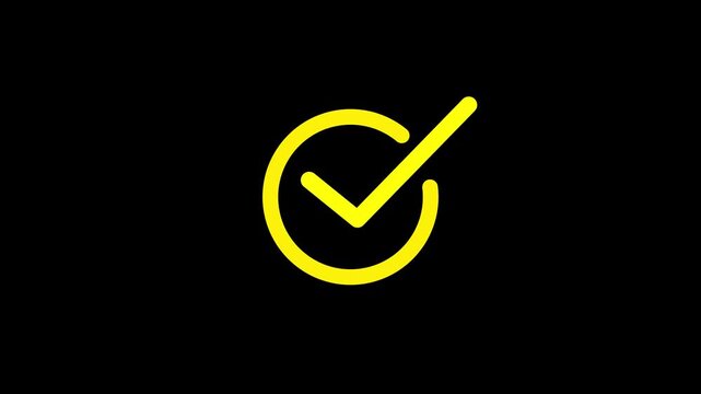 Check mark animation. check mark animation motion. Animated tick mark icon with circle loading animated on a black background approved 4k video