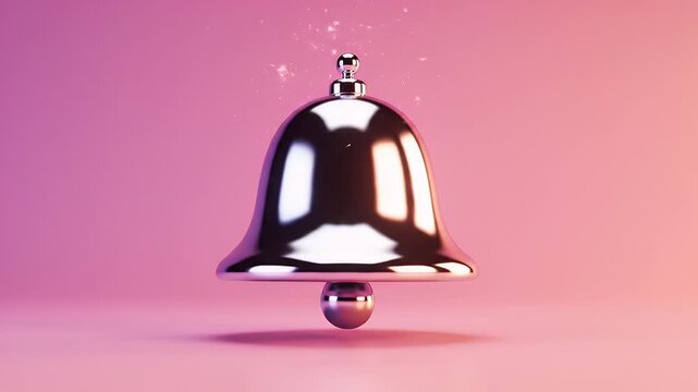 Shiny chrome service bell resting on a soft pink gradient background under bright studio lighting