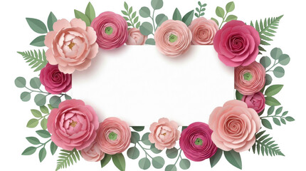 Beautiful pink floral wreath with green leaves arrangement
